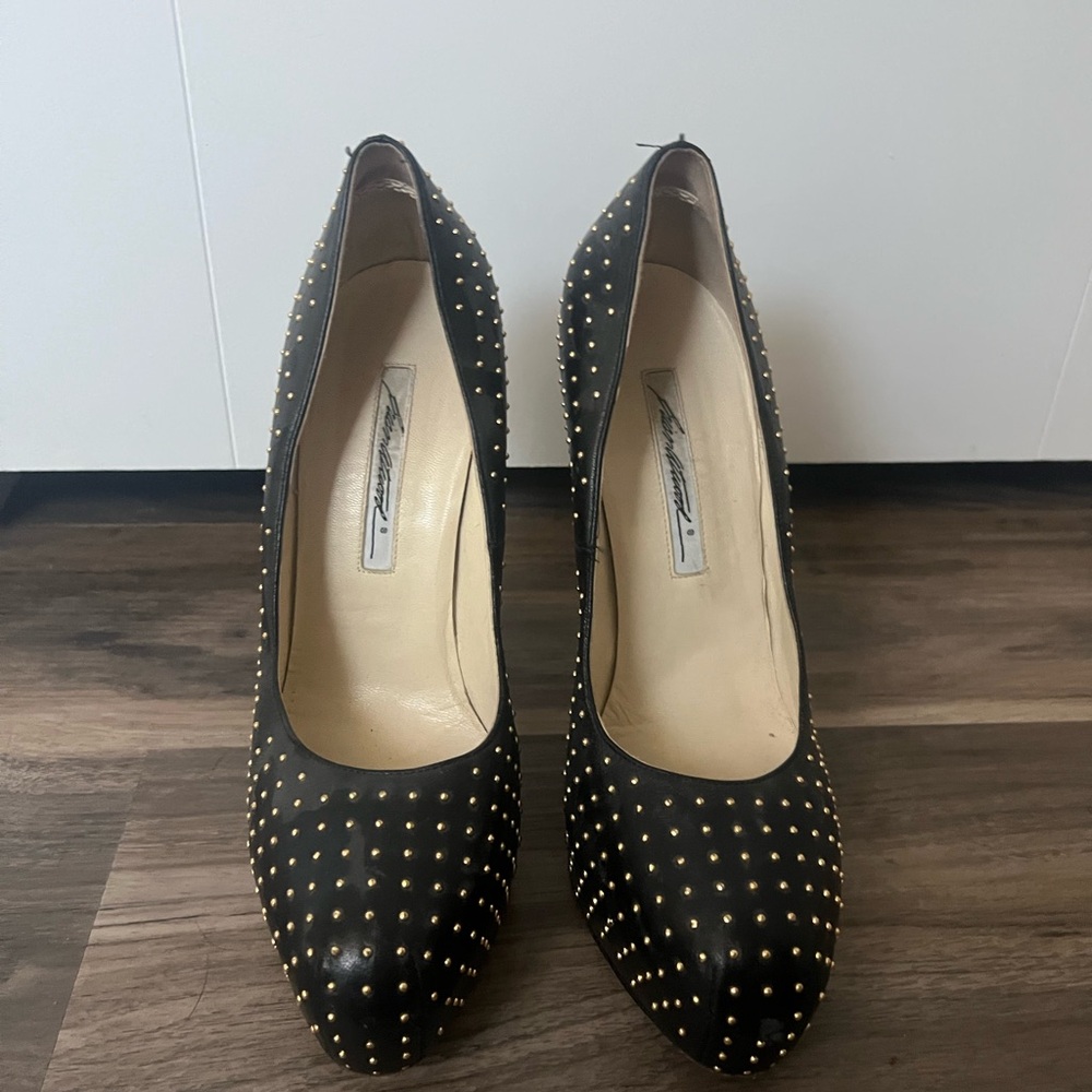 Brian Atwood Black and Gold Studded Heels